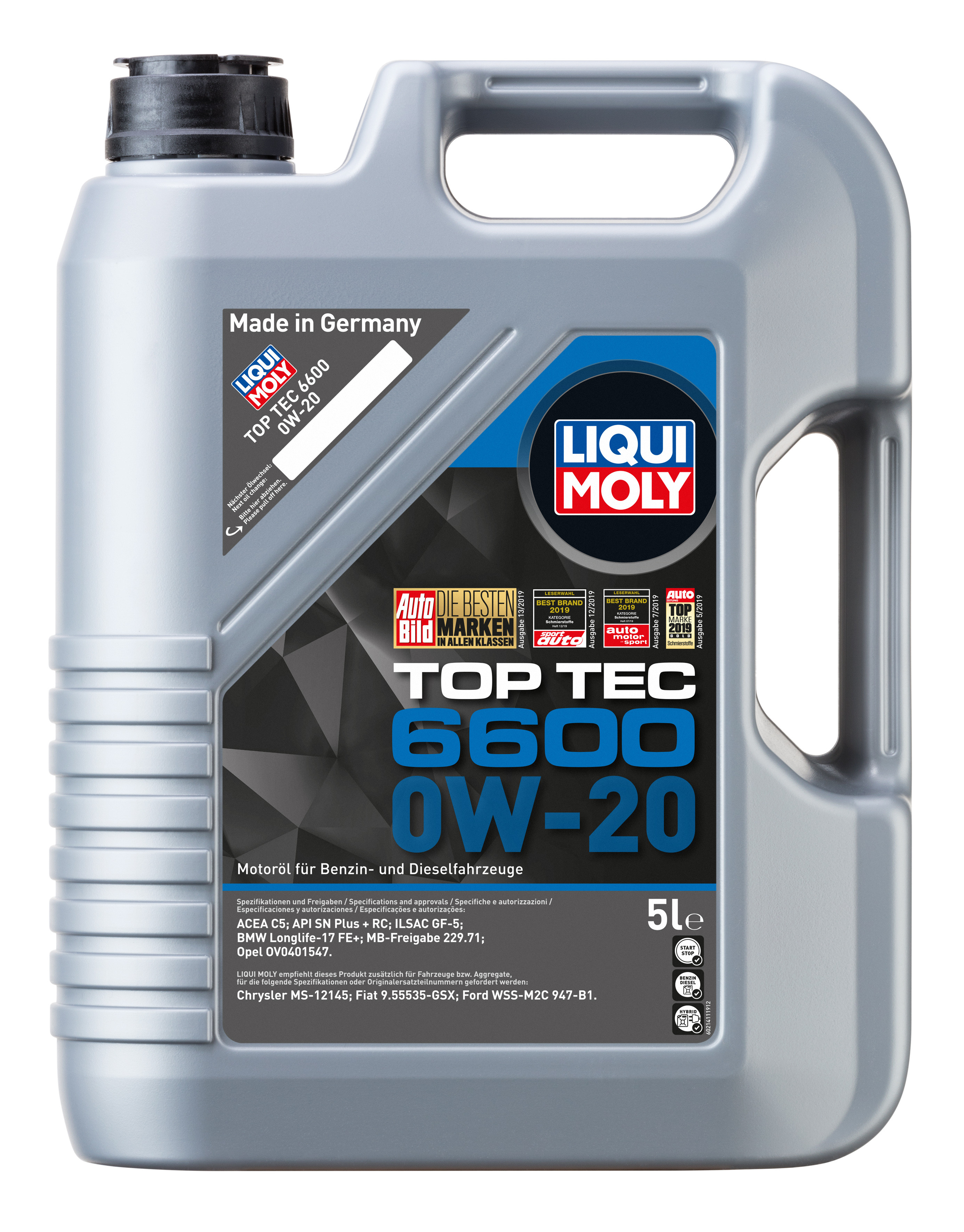 НС-синтетическое моторное масло Liqui Moly Top Tec 6600 0W-20 5л